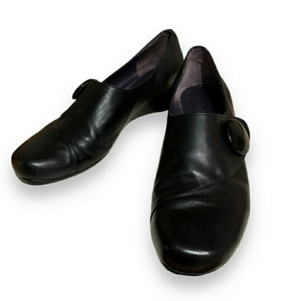 Vaneli Maxy Black Nappa Leather Wedges